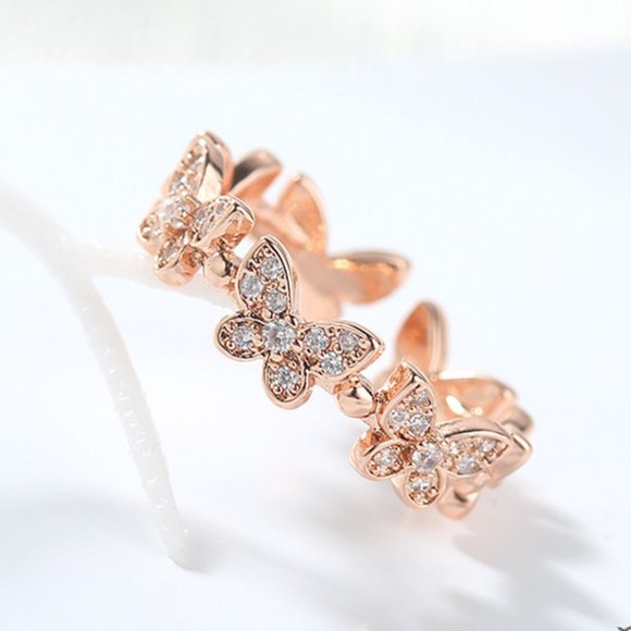 Butterfly Ring Adjustable Color Rose Gold CZ Diamonds - Picture 1 of 8